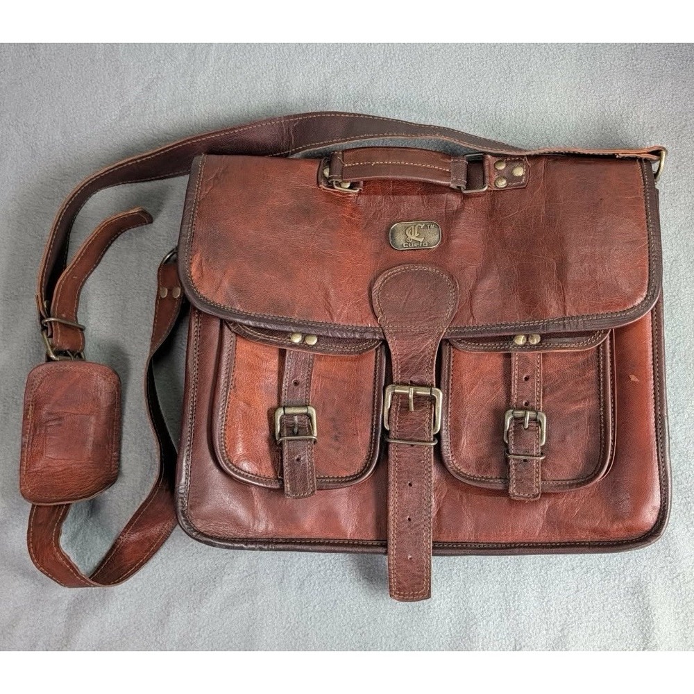 Vintage Cuero DHK Leather Handmade Laptop Satchel Messenger Bag